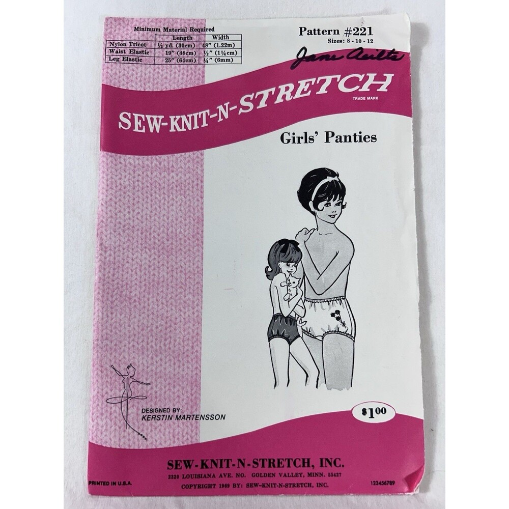 1969 Sew-Knit-N-Stretch #221 Girls Brief Panties Pattern Sz 8-10-12 Cut